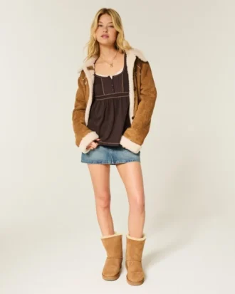 Top babydoll de manga larga con cuello Henley
