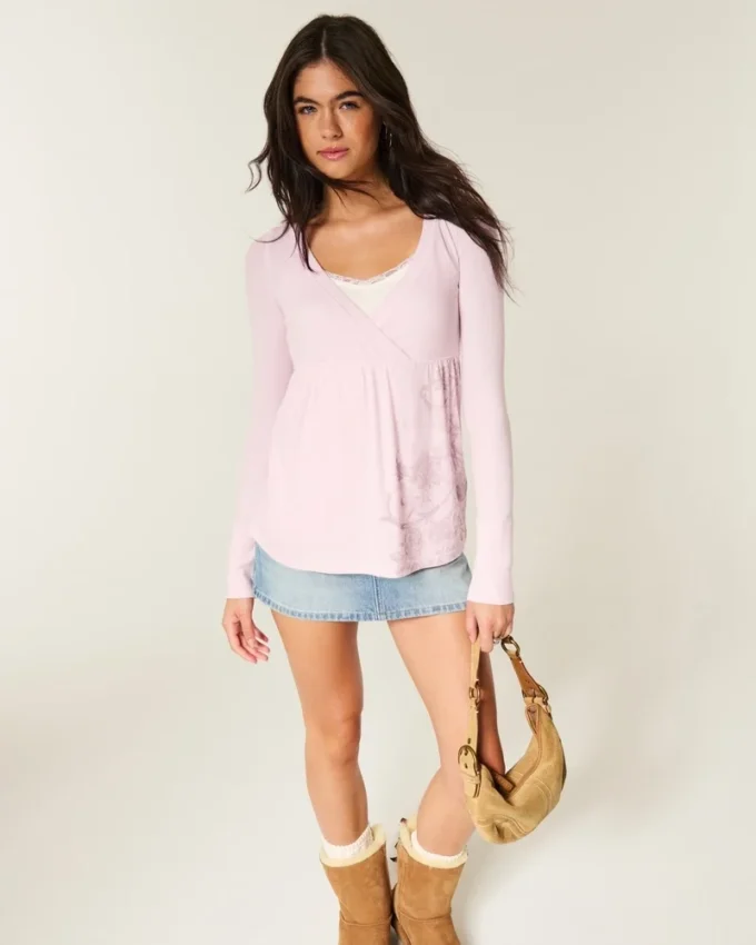Top babydoll de manga larga con estampado floral