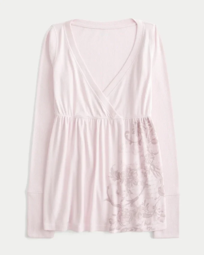 Top babydoll de manga larga con estampado floral