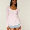 Top babydoll de manga larga con pinzas en el pecho