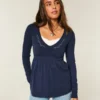 Top babydoll de manga larga con pinzas en el pecho