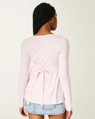 Top babydoll de manga larga con pinzas en el pecho