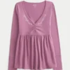 Top babydoll de manga larga con pinzas en el pecho