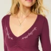 Top babydoll de manga larga con pinzas en el pecho