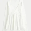 Top babydoll de manga larga con pinzas en el pecho