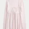 Top babydoll de manga larga con ribete de encaje fácil