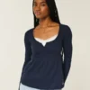 Top babydoll Henley con lazo fácil de atar