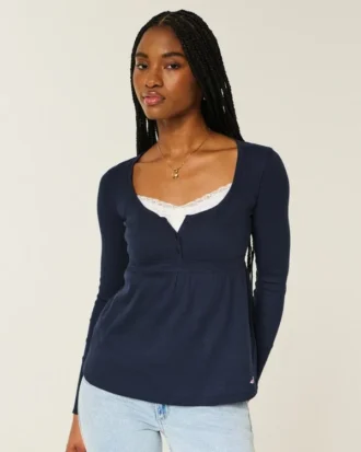 Top babydoll Henley con lazo fácil de atar