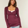 Top babydoll Henley con lazo fácil de atar