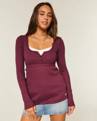 Top babydoll Henley con lazo fácil de atar