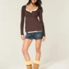 Top babydoll Henley con lazo fácil de atar