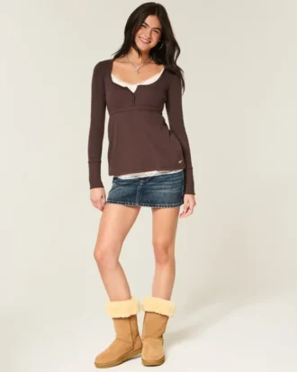 Top babydoll Henley con lazo fácil de atar