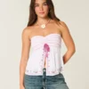 Top babydoll sin tirantes con bordado