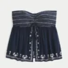 Top babydoll sin tirantes con bordado