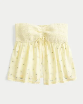 Top babydoll sin tirantes con fruncido en el pecho