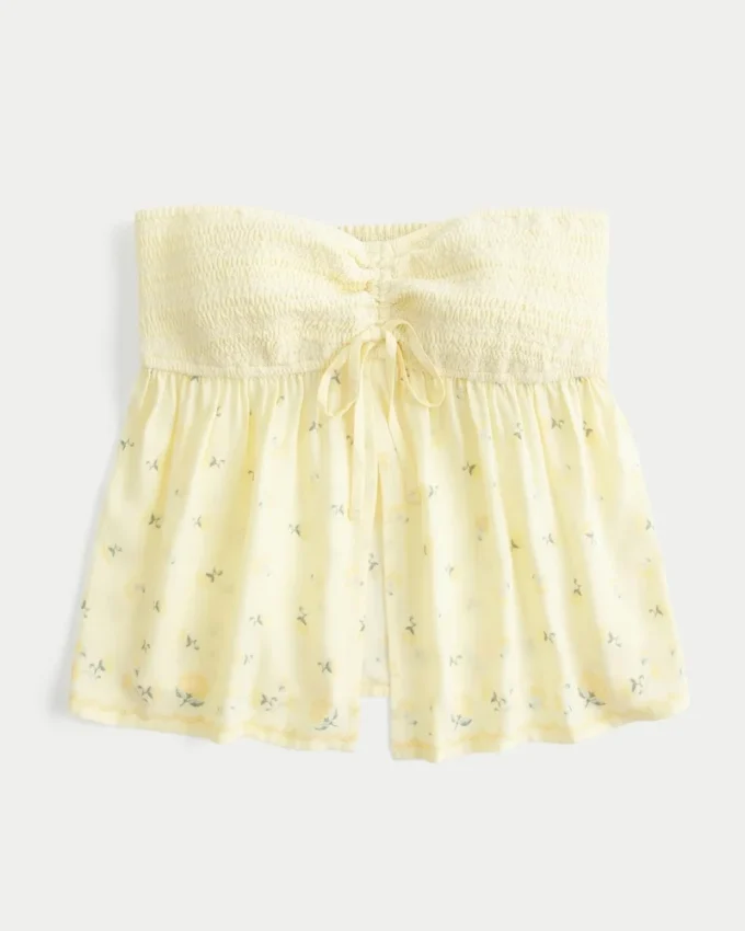 Top babydoll sin tirantes con fruncido en el pecho