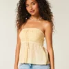 Top babydoll sin tirantes de croché mixto