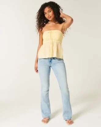 Top babydoll sin tirantes de croché mixto