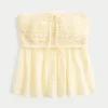 Top babydoll sin tirantes de croché mixto