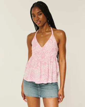 Top babydoll tejido con cuello halter