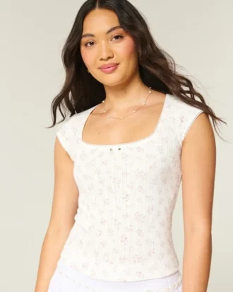 Top con cuello cuadrado y punto calado