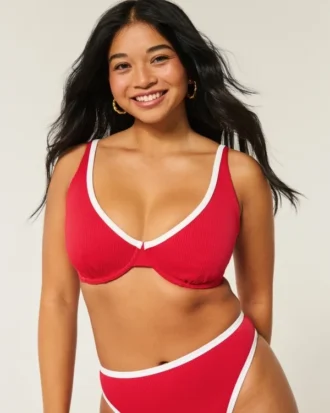 Top de bikini con aros, ribeteado y escote alto