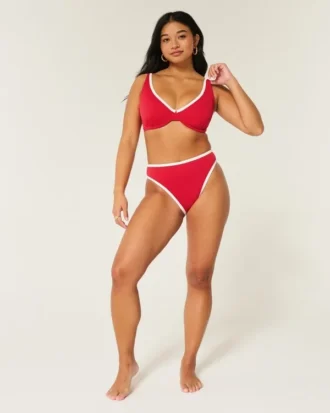 Top de bikini con aros, ribeteado y escote alto