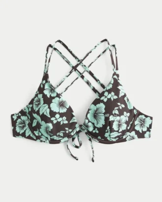 Top de bikini con aros, tirantes cruzados en la espalda y estampado floral