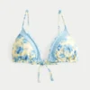 Top de bikini triangular con bordes con volantes