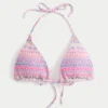 Top de bikini triangular con escote halter y fruncido