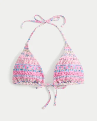 Top de bikini triangular con escote halter y fruncido