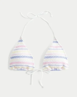 Top de bikini triangular con escote halter y fruncido