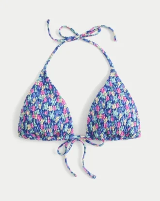 Top de bikini triangular con escote halter y fruncido