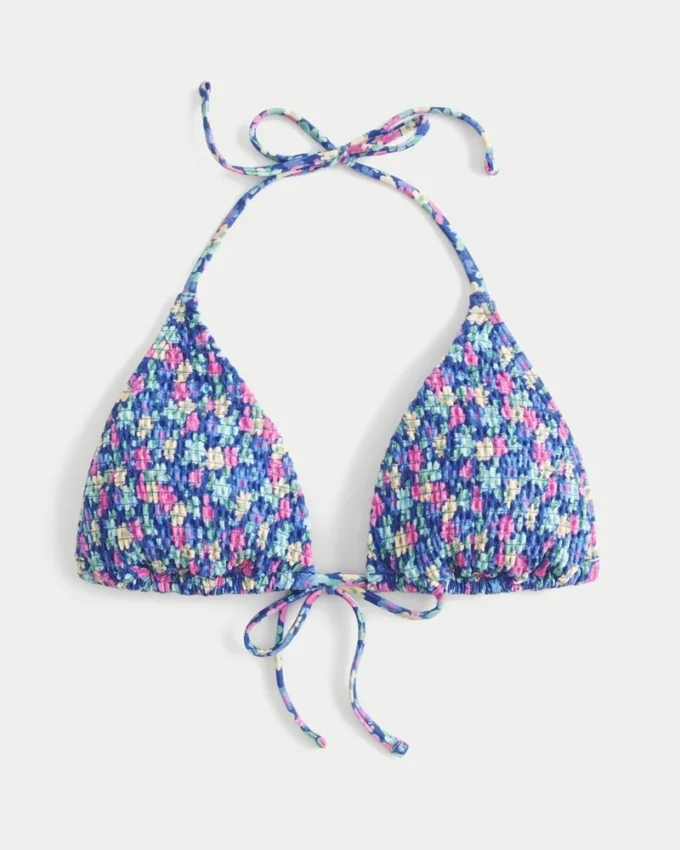 Top de bikini triangular con escote halter y fruncido