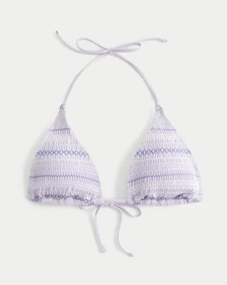 Top de bikini triangular con escote halter y fruncido