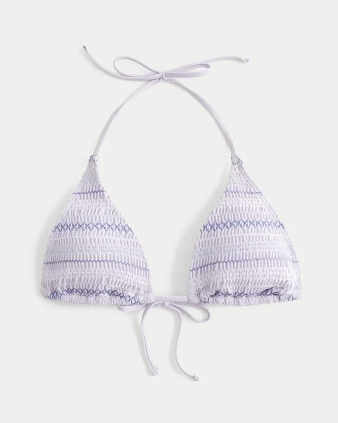Top de bikini triangular con escote halter y fruncido