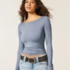 Top de manga larga sin costuras con cuello en V
