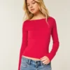 Top de manga larga sin costuras con cuello en V
