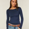 Top de manga larga sin costuras con cuello en V
