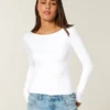Top de manga larga sin costuras con cuello en V