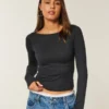 Top de manga larga sin costuras con cuello en V