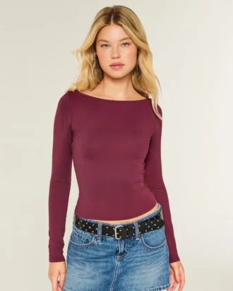 Top de manga larga sin costuras con cuello en V