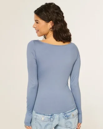 Top de manga larga sin costuras con cuello en V