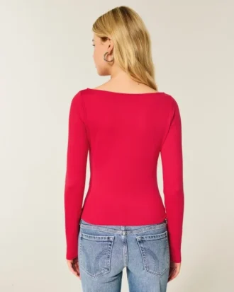 Top de manga larga sin costuras con cuello en V