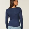 Top de manga larga sin costuras con cuello en V