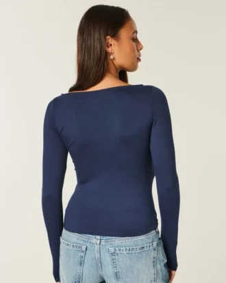 Top de manga larga sin costuras con cuello en V