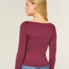 Top de manga larga sin costuras con cuello en V