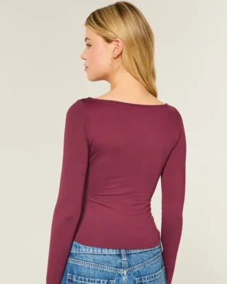 Top de manga larga sin costuras con cuello en V