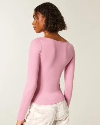Top de manga larga sin costuras con cuello en V