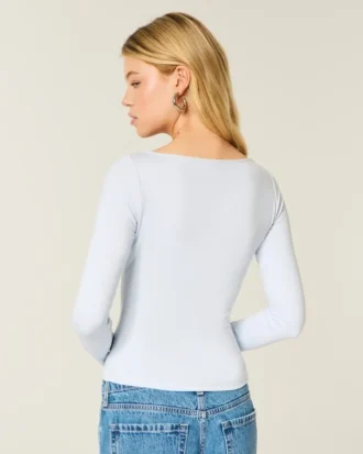 Top de manga larga sin costuras con cuello en V